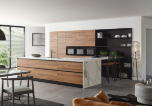 houtlook keuken, woonkeuken, hout detail, kookeiland