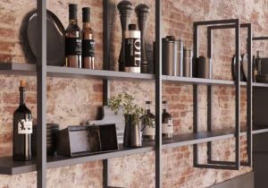 wandrekken, industrieel, decoratie, keukenaccessoires