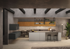 sfeervolle woonkeuken, witte keuken met houtlook, kookeiland, woonkeuken